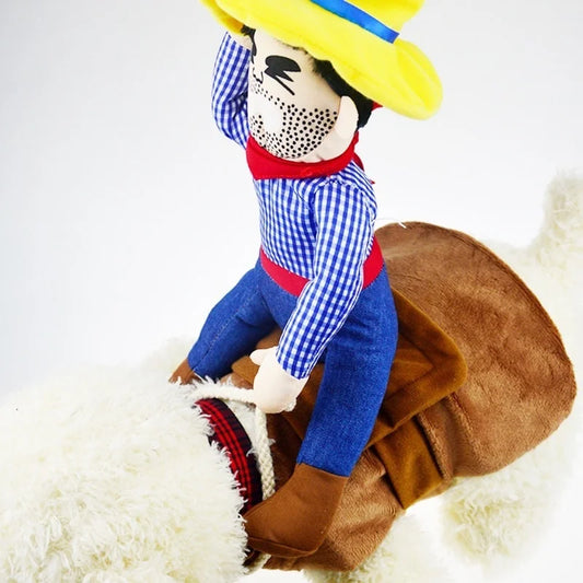 Pet Dog Cowboy Rider Clothes with Hat Cute Suit for Halloween