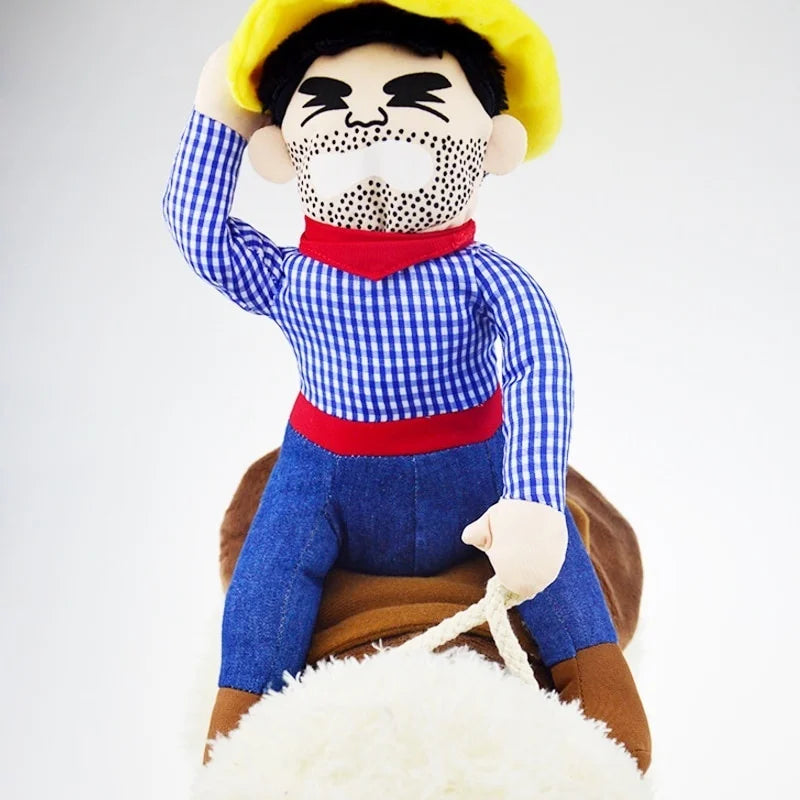 Pet Dog Cowboy Rider Clothes with Hat Cute Suit for Halloween