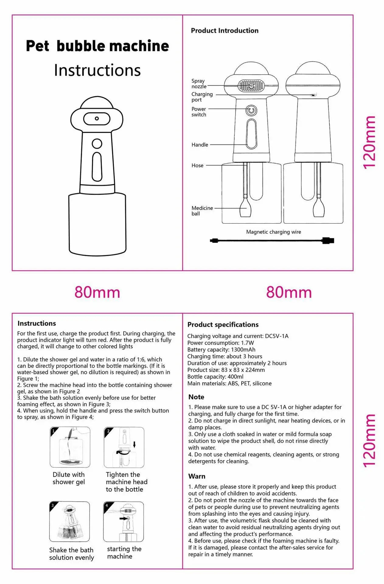 Pet Shampoo Foam Machine 2nd Gen Bubble Maker for Dog Cat Bathing with Lather Generator